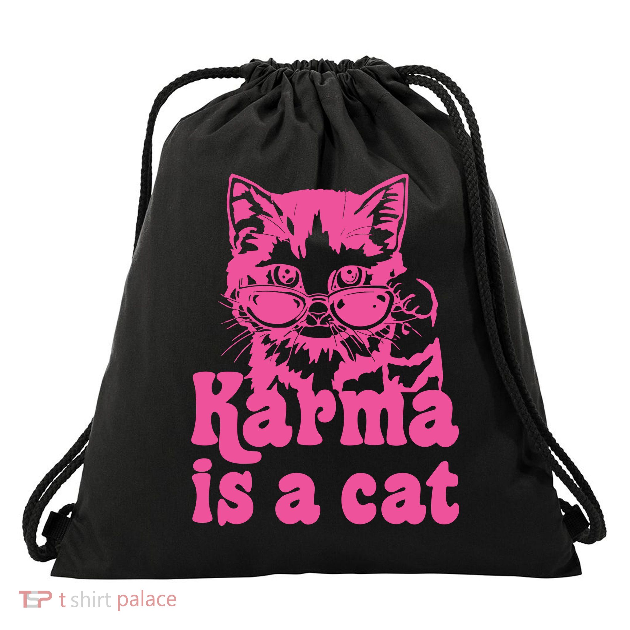 Karma Is A Cat Funny Karma Drawstring Bag