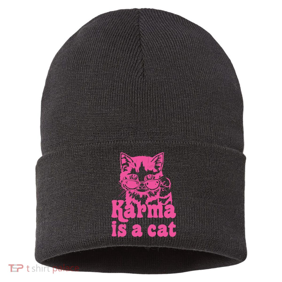 Karma Is A Cat Funny Karma Sustainable Knit Beanie