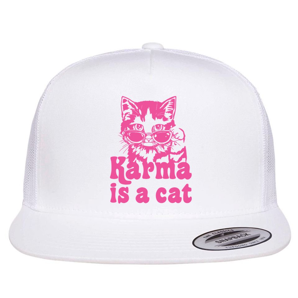 Karma Is A Cat Funny Karma Flat Bill Trucker Hat