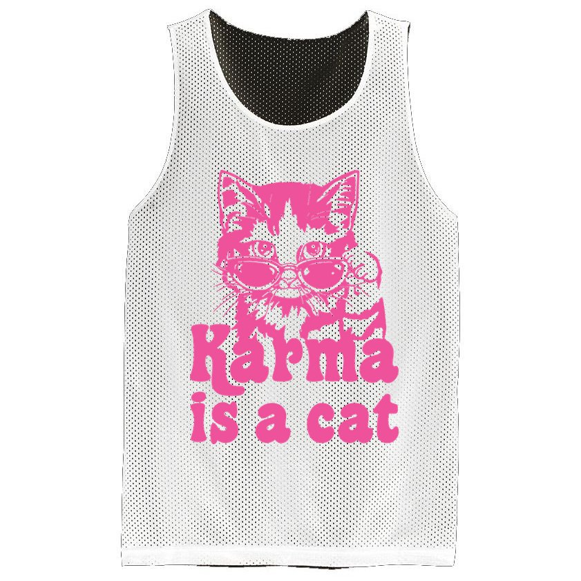 Karma Is A Cat Funny Karma Mesh Reversible Basketball Jersey Tank