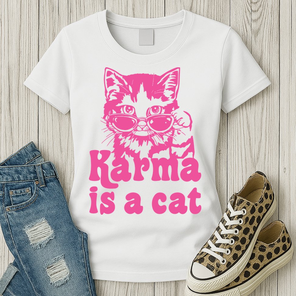 Karma Is A Cat Funny Karma Womens T-Shirt