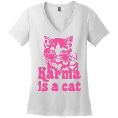 Karma Is A Cat Funny Karma Women's V-Neck T-Shirt