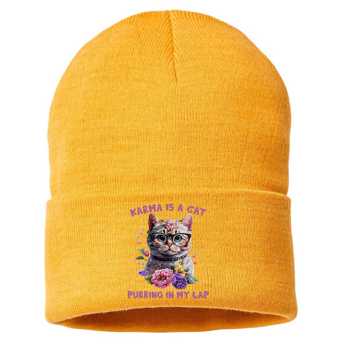 Karma Is A Cat Purring In My Lap Sustainable Knit Beanie