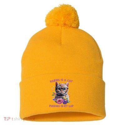Karma Is A Cat Purring In My Lap Pom Pom 12in Knit Beanie