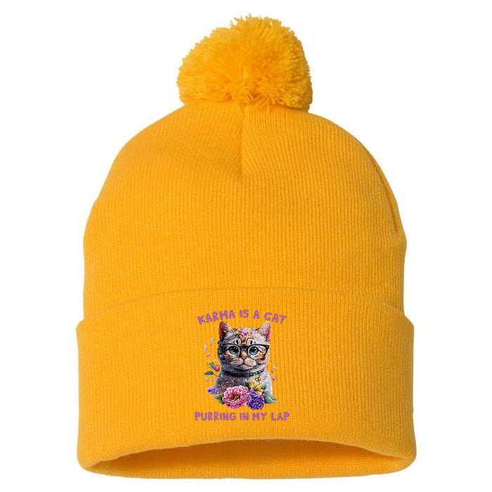 Karma Is A Cat Purring In My Lap Pom Pom 12in Knit Beanie