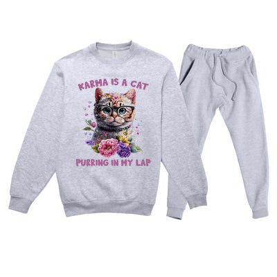 Karma Is A Cat Purring In My Lap Premium Crewneck Sweatsuit Set