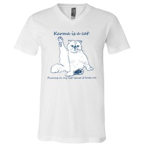 Karma Is A Cat Purring In My Lap Cause It Loves Me Cat Love V-Neck T-Shirt