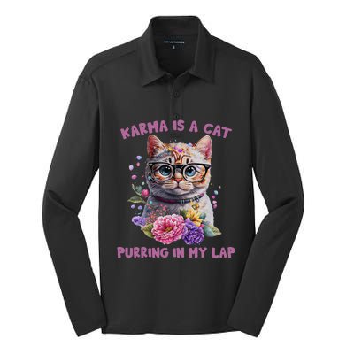 Karma Is A Cat Purring In My Lap Silk Touch Performance Long Sleeve Polo