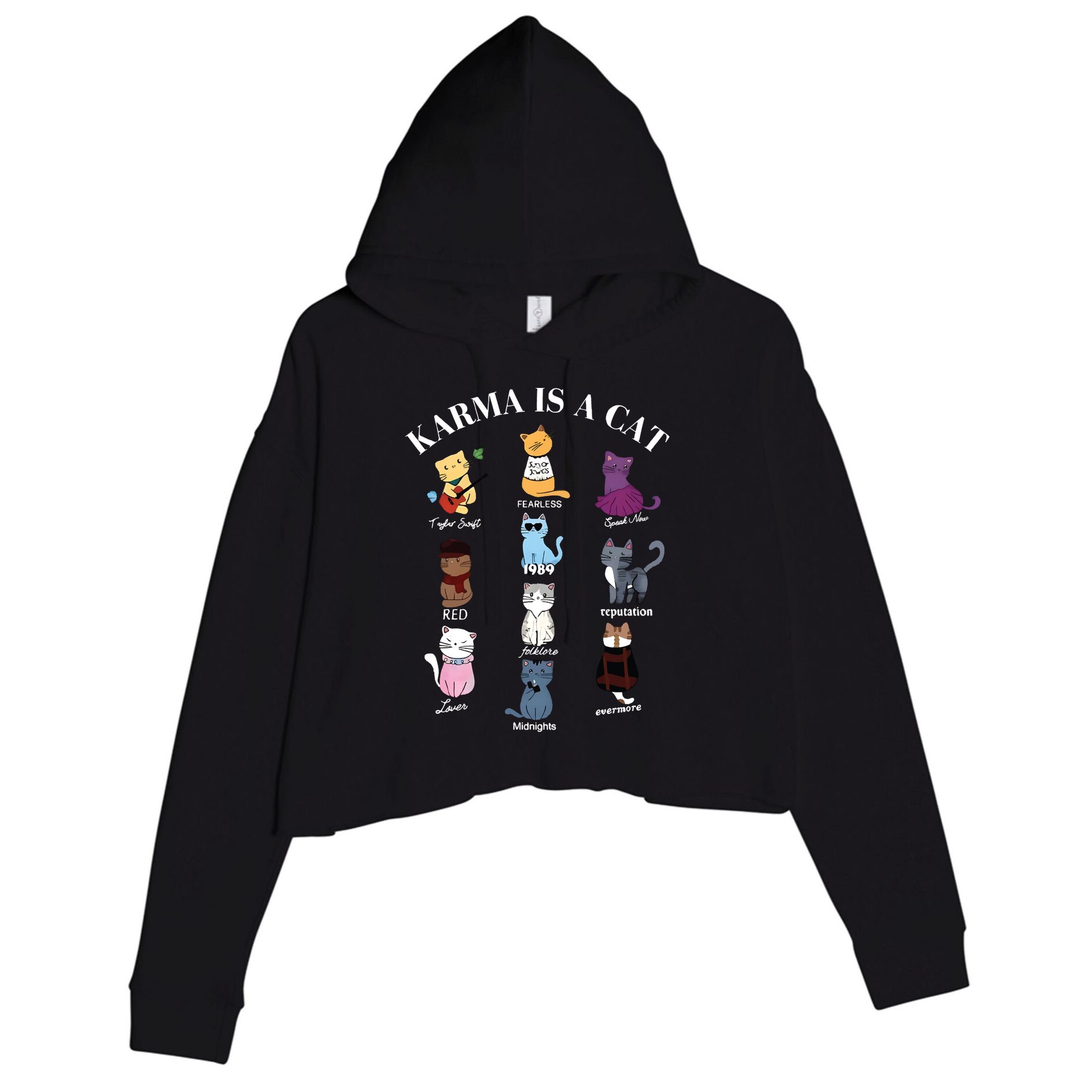 Karma Is A Cat Crop Fleece Hoodie