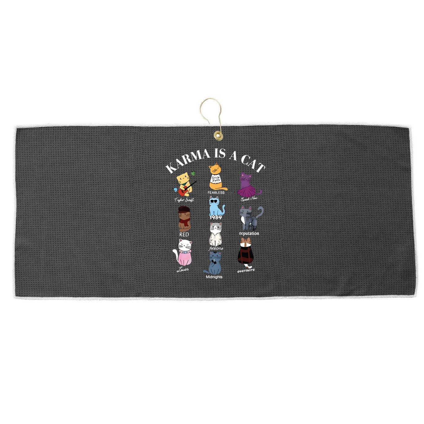Karma Is A Cat Large Microfiber Waffle Golf Towel