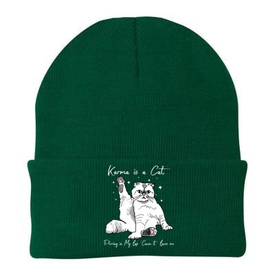 Karma Is A Cat Purring In My Lap Cause It Loves Me Cat Lover Knit Cap Winter Beanie