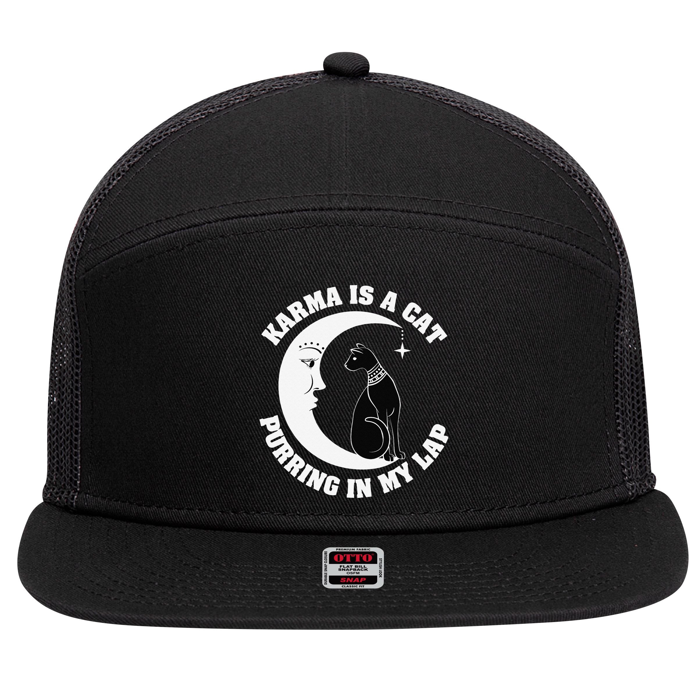 Karma Is A Cat Purring In My Lap 7 Panel Mesh Trucker Snapback Hat