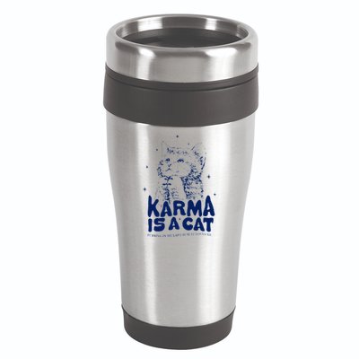karma is a cat purring in my lap cause it loves me 16oz Travel Tumbler