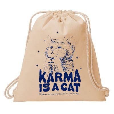 karma is a cat purring in my lap cause it loves me Drawstring Bag