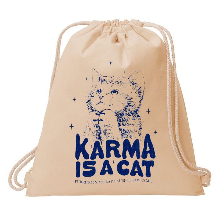 karma is a cat purring in my lap cause it loves me Drawstring Bag