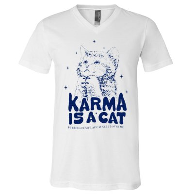 karma is a cat purring in my lap cause it loves me V-Neck T-Shirt