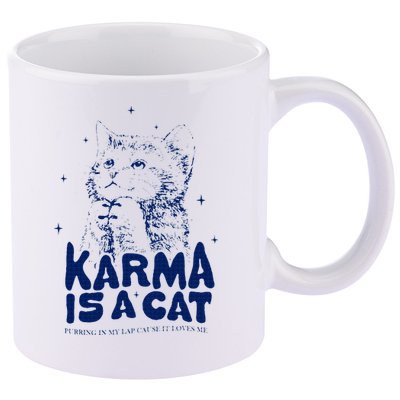 karma is a cat purring in my lap cause it loves me 11oz C Handle Ceramic Mug