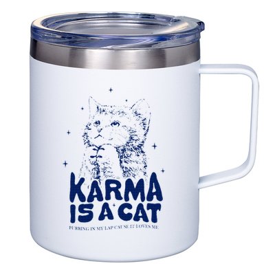 karma is a cat purring in my lap cause it loves me 12oz Stainless Steel Coffee Mug