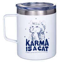 karma is a cat purring in my lap cause it loves me 12oz Stainless Steel Coffee Mug