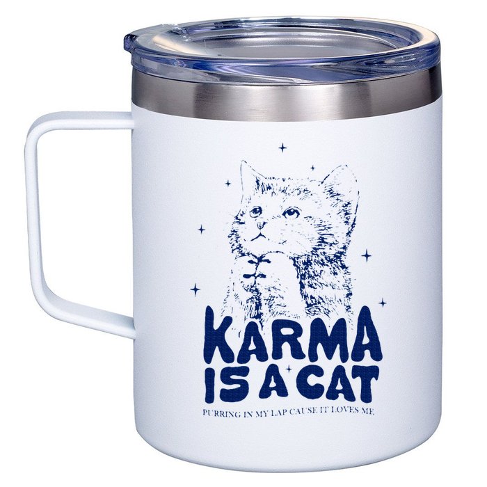 karma is a cat purring in my lap cause it loves me 12oz Stainless Steel Coffee Mug