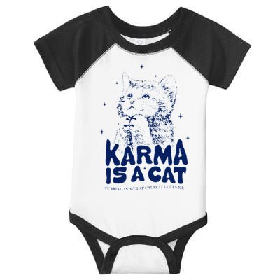 karma is a cat purring in my lap cause it loves me Infant Baby Jersey Bodysuit