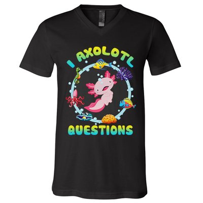 Kawaii I Axolotl Questions Funny Axolotl Lover Cute Axolotl  V-Neck T-Shirt