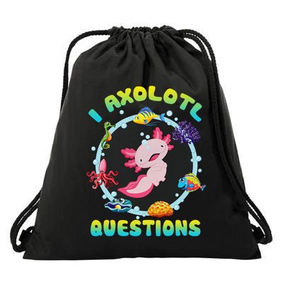Kawaii I Axolotl Questions Funny Axolotl Lover Cute Axolotl  Drawstring Bag