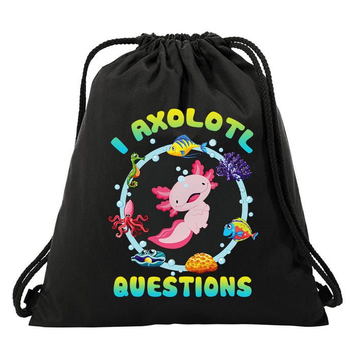 Kawaii I Axolotl Questions Funny Axolotl Lover Cute Axolotl  Drawstring Bag