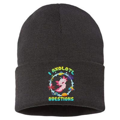 Kawaii I Axolotl Questions Funny Axolotl Lover Cute Axolotl  Sustainable Knit Beanie