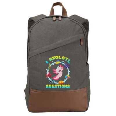 Kawaii I Axolotl Questions Funny Axolotl Lover Cute Axolotl  Cotton Canvas Backpack