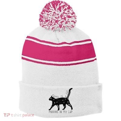 Karma is a Cat purring in my Lap Cat Lover Stripe Pom Pom Beanie