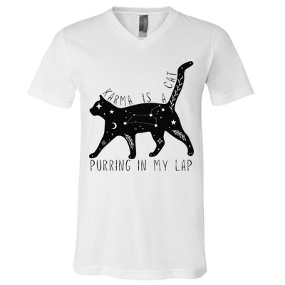 Karma is a Cat purring in my Lap Cat Lover V-Neck T-Shirt