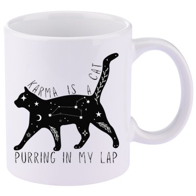 Karma is a Cat purring in my Lap Cat Lover 11oz C Handle Ceramic Mug