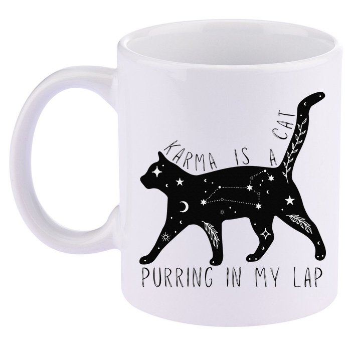Karma is a Cat purring in my Lap Cat Lover 11oz C Handle Ceramic Mug