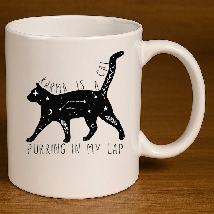 Karma is a Cat purring in my Lap Cat Lover 11oz C Handle Ceramic Mug