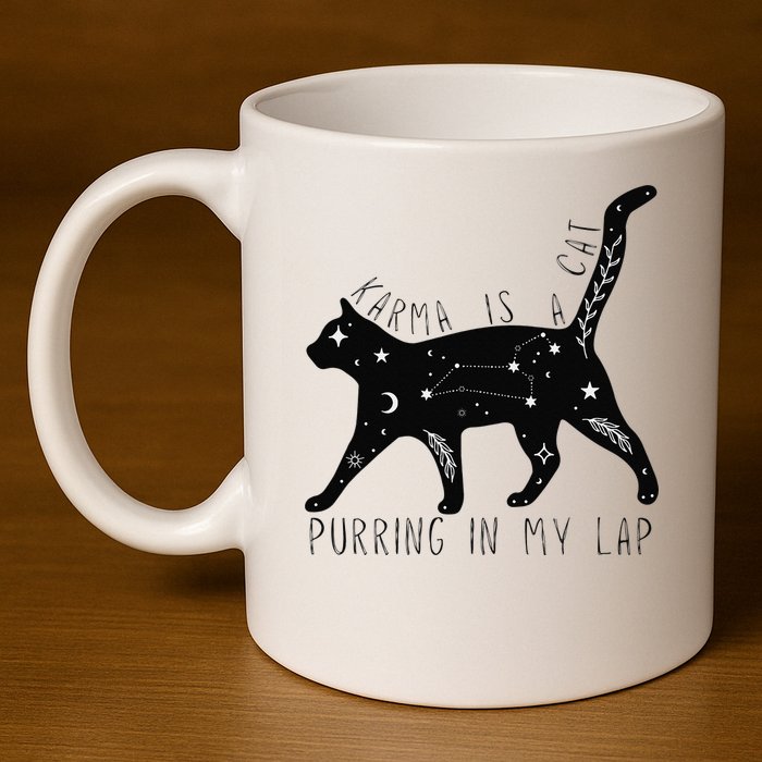 Karma is a Cat purring in my Lap Cat Lover 11oz C Handle Ceramic Mug