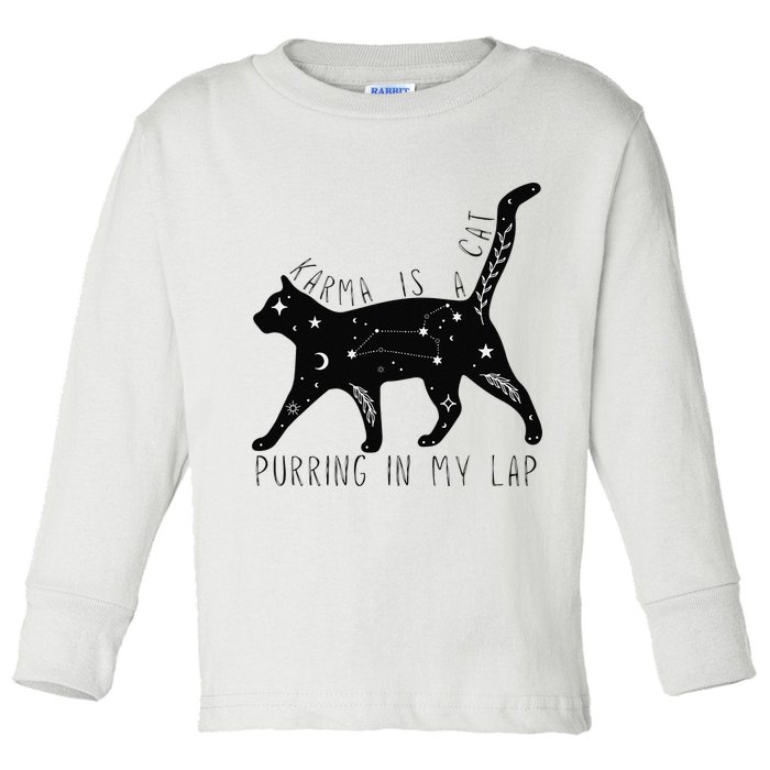 Karma is a Cat purring in my Lap Cat Lover Toddler Long Sleeve Shirt
