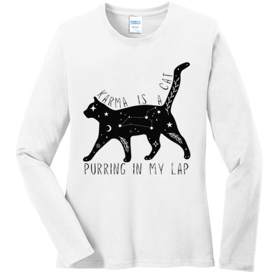 Karma is a Cat purring in my Lap Cat Lover Ladies Long Sleeve Shirt