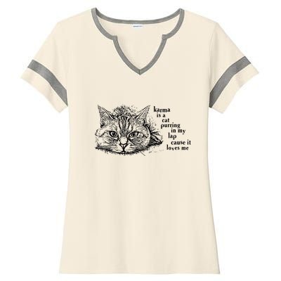 Karma Is A Cat Purring In My Lap Cause It Loves Me Cute Cat Christmas Ladies Halftime Notch Neck Tee