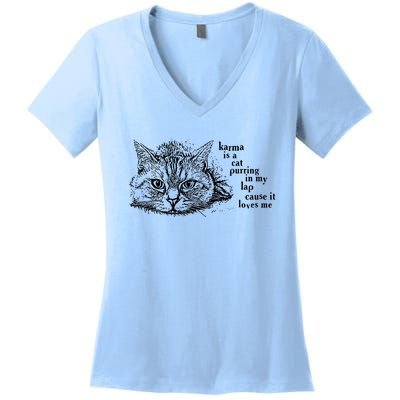 Karma Is A Cat Purring In My Lap Cause It Loves Me Cute Cat Christmas Women's V-Neck T-Shirt