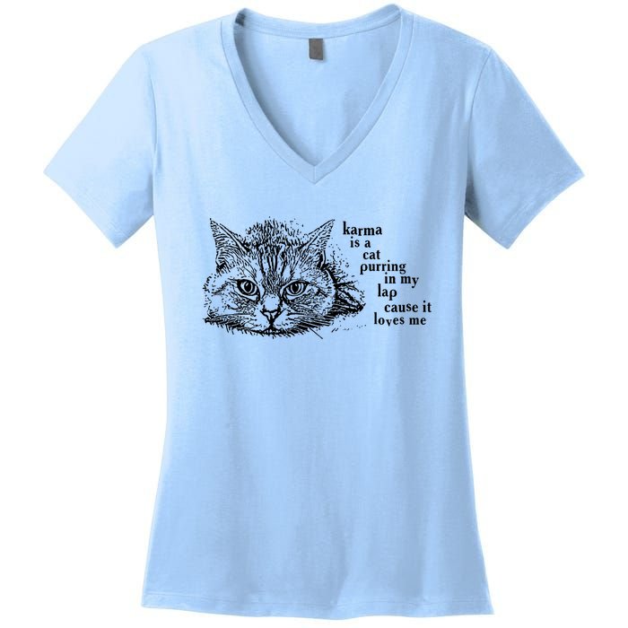 Karma Is A Cat Purring In My Lap Cause It Loves Me Cute Cat Christmas Women's V-Neck T-Shirt