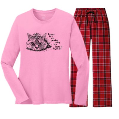 Karma Is A Cat Purring In My Lap Cause It Loves Me Cute Cat Christmas Women's Long Sleeve Flannel Pajama Set 