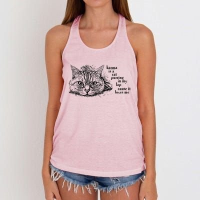 Karma Is A Cat Purring In My Lap Cause It Loves Me Cute Cat Christmas Women's Knotted Racerback Tank