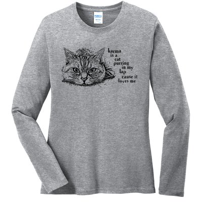 Karma Is A Cat Purring In My Lap Cause It Loves Me Cute Cat Christmas Ladies Long Sleeve Shirt