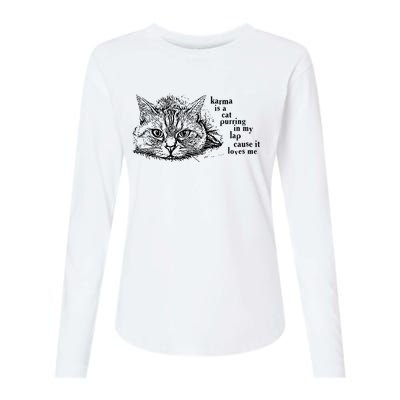 Karma Is A Cat Purring In My Lap Cause It Loves Me Cute Cat Christmas Womens Cotton Relaxed Long Sleeve T-Shirt