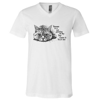 Karma Is A Cat Purring In My Lap Cause It Loves Me Cute Cat Christmas V-Neck T-Shirt