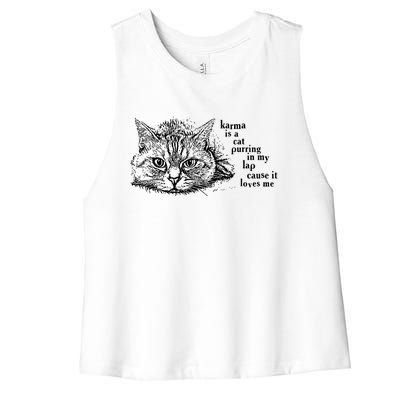 Karma Is A Cat Purring In My Lap Cause It Loves Me Cute Cat Christmas Women's Racerback Cropped Tank