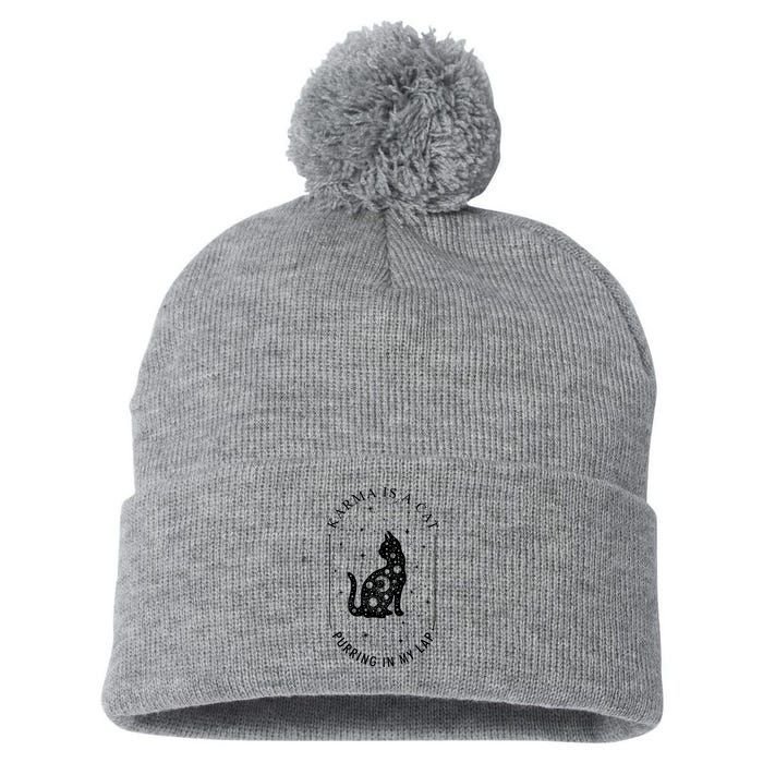 Karma Is A Cat Purring In My Lap Pom Pom 12in Knit Beanie