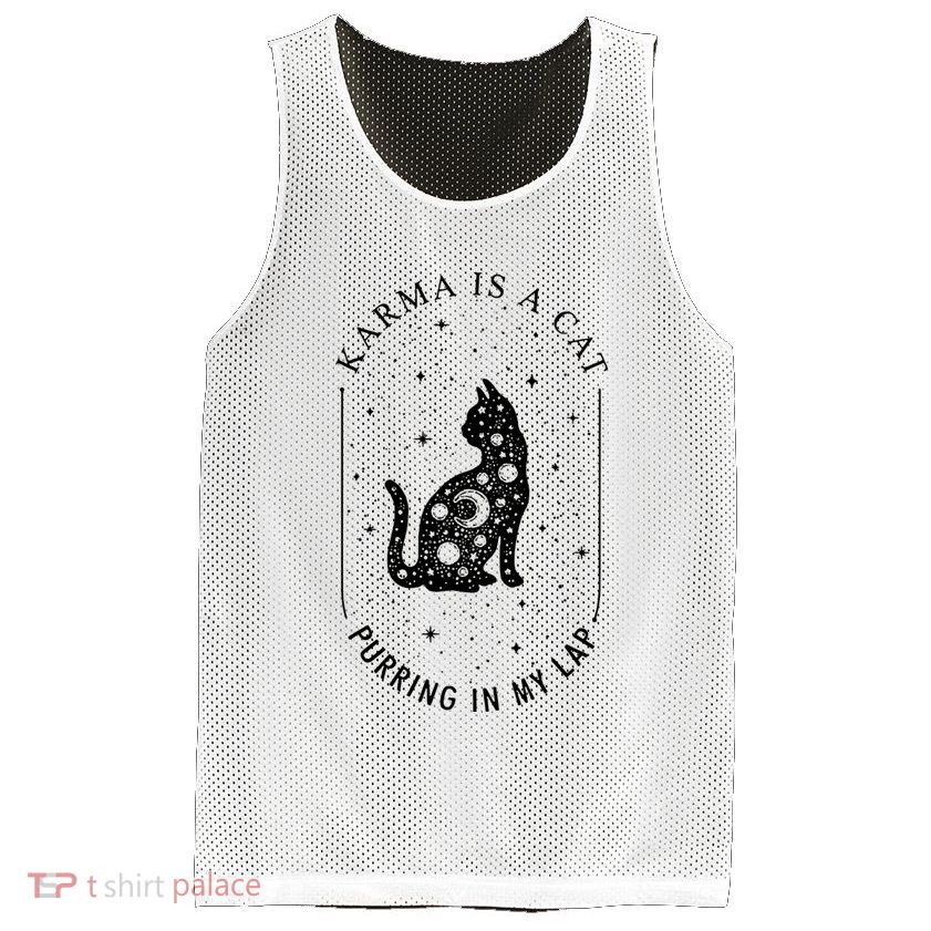 Karma Is A Cat Purring In My Lap Mesh Reversible Basketball Jersey Tank