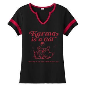 Karma Is A Cat Music Lover Fan Gift Ladies Halftime Notch Neck Tee